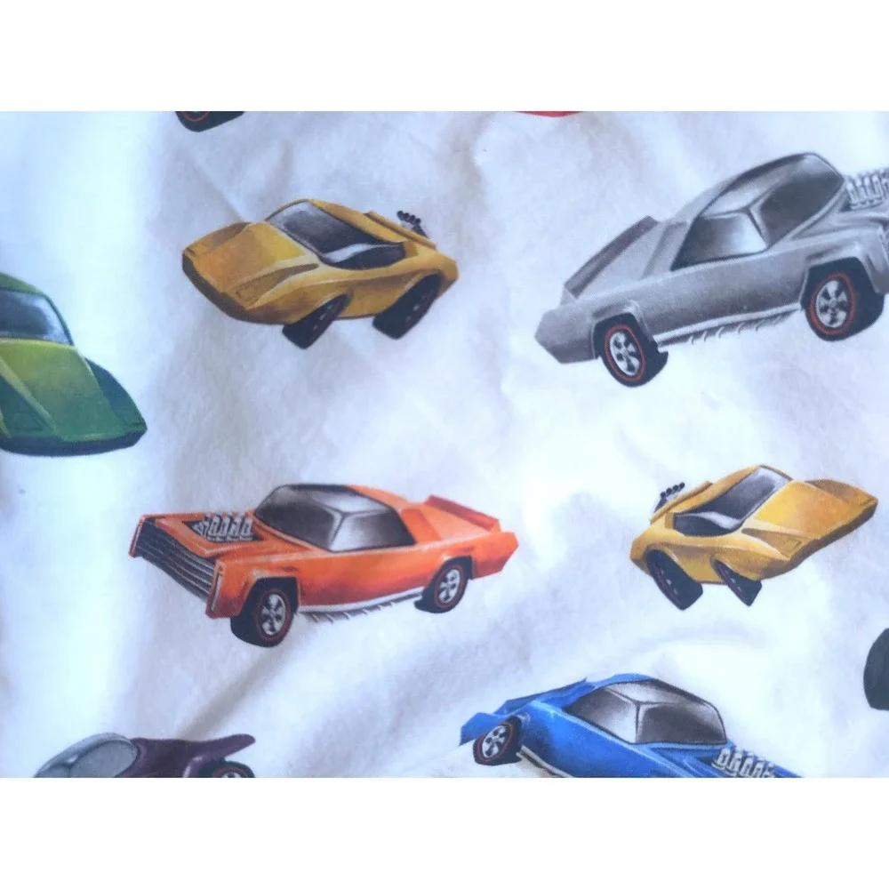Pottery Barn Kids Hot Wheels Organic Cotton Full Flat Sheet White Racing Cars